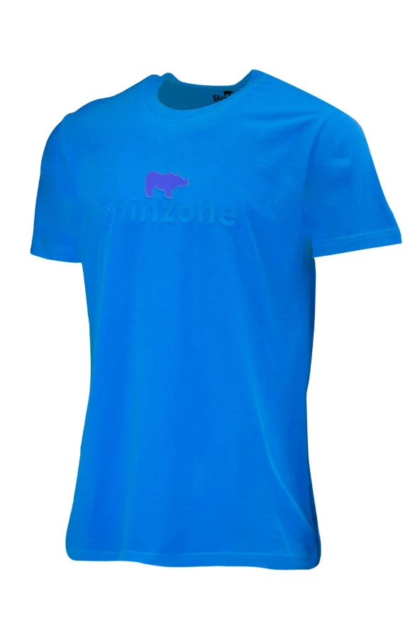 Erkek Bisiklet Yaka Standart Fit Kabartma Göğüs Baskılı Koyu mavi T-Shirt