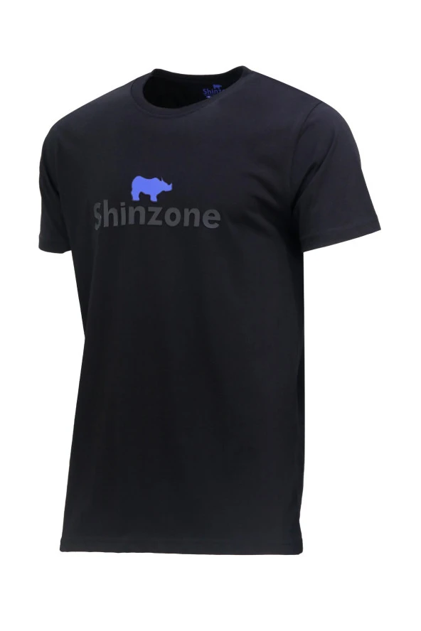 Erkek Bisiklet Yaka Standart Fit Kabartma Göğüs Baskılı Siyah T-Shirt