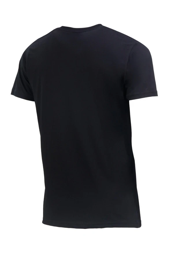 Erkek Bisiklet Yaka Standart Fit Kabartma Göğüs Baskılı Siyah T-Shirt - 2