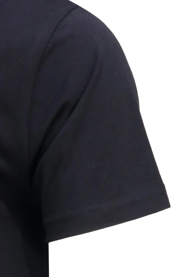 Erkek Bisiklet Yaka Standart Fit Kabartma Göğüs Baskılı Siyah T-Shirt - 3