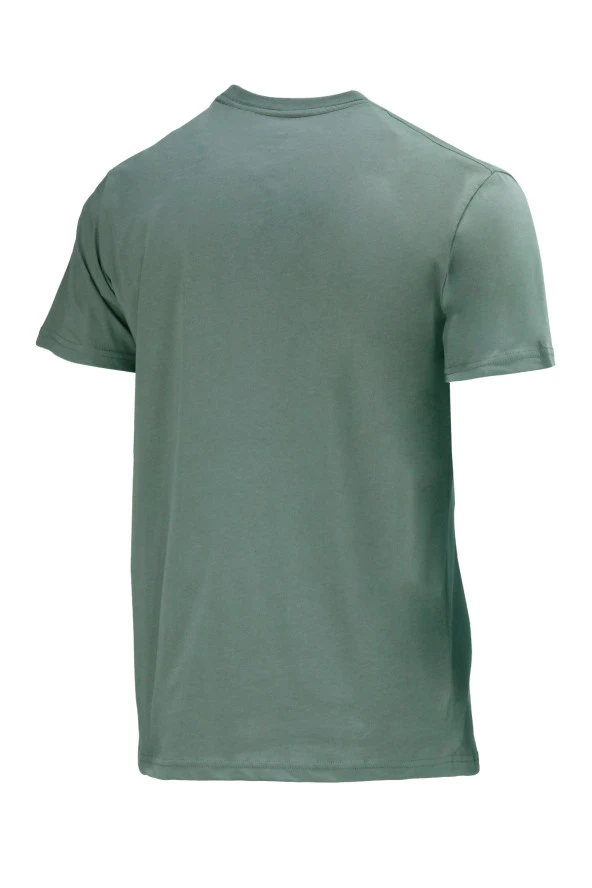 Erkek Bisiklet Yaka Standart Fit Kabartma Göğüs Baskılı Haki T-Shirt - 2