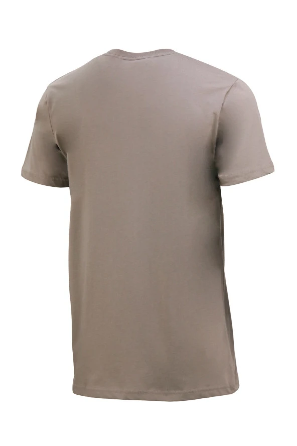 Erkek Bisiklet Yaka Standart Fit Kabartma Göğüs Baskılı Vizon T-Shirt - 2