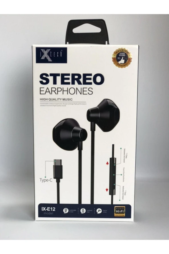 Type-c Mikrofonlu Stereo Kulaklık  Siyah