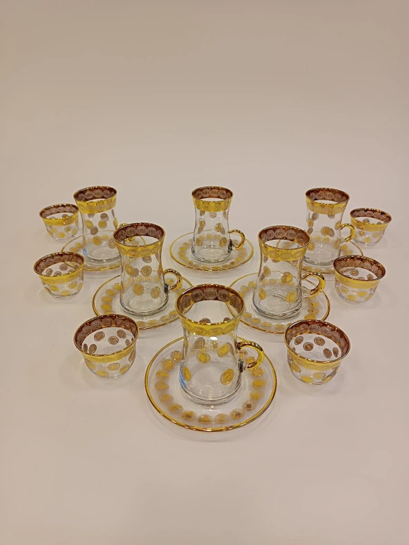 Exclusive Gold Çay Lüks Seti 18 Parça Papara Kulplu Ve Mırra - 4