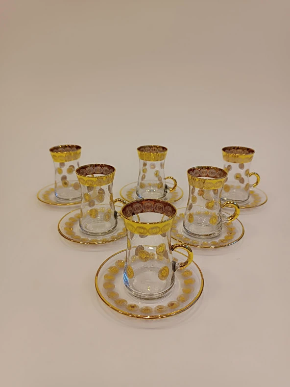 Exclusive Gold Çay Lüks Seti 18 Parça Papara Kulplu Ve Mırra - 5