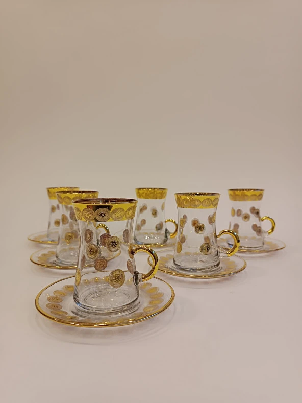 Exclusive Gold Çay Lüks Seti 18 Parça Papara Kulplu Ve Mırra - 6