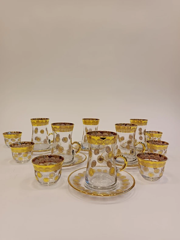 Exclusive Gold Çay Lüks Seti 18 Parça Papara Kulplu Ve Mırra - 7