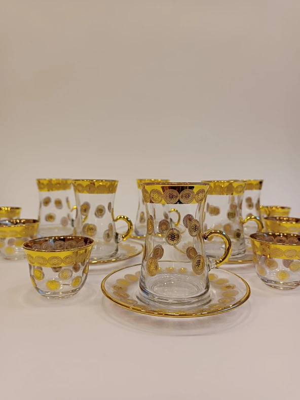 Exclusive Gold Çay Lüks Seti 18 Parça Papara Kulplu Ve Mırra - 8