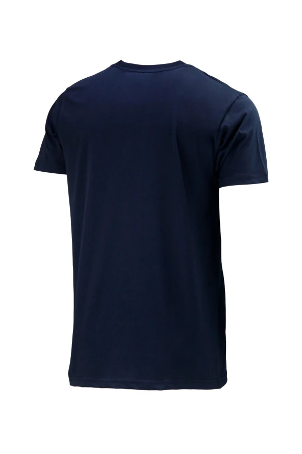 Erkek Bisiklet Yaka Standart Fit Bot Göğüs Baskılı Lacivert T-Shirt - 4