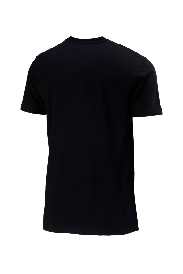 Erkek Bisiklet Yaka Standart Fit Bot Göğüs Baskılı Siyah T-Shirt - 4