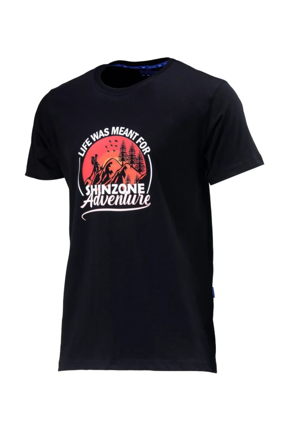 Erkek Bisiklet Yaka Standart Göğüs Baskılı Siyah T-Shirt ürün görseli 1