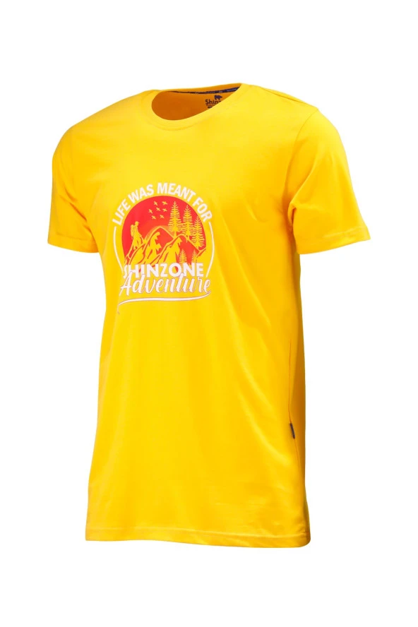 Erkek Bisiklet Yaka Standart Göğüs Baskılı Sarı T-Shirt