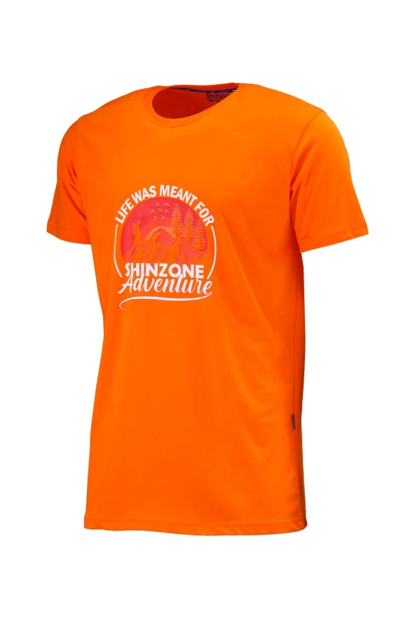 Erkek Bisiklet Yaka Standart Göğüs Baskılı Turuncu T-Shirt ürün görseli 1