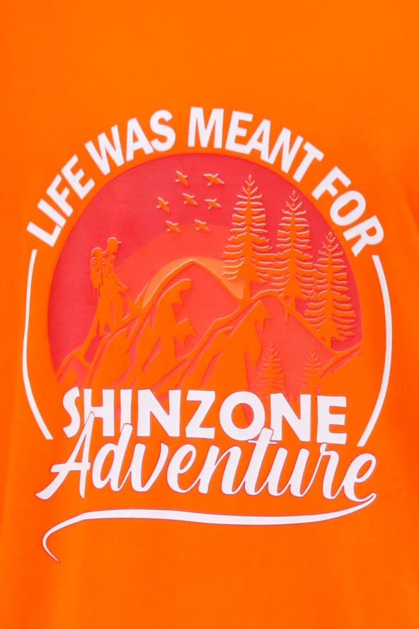 Erkek Bisiklet Yaka Standart Göğüs Baskılı Turuncu T-Shirt - Resim 2