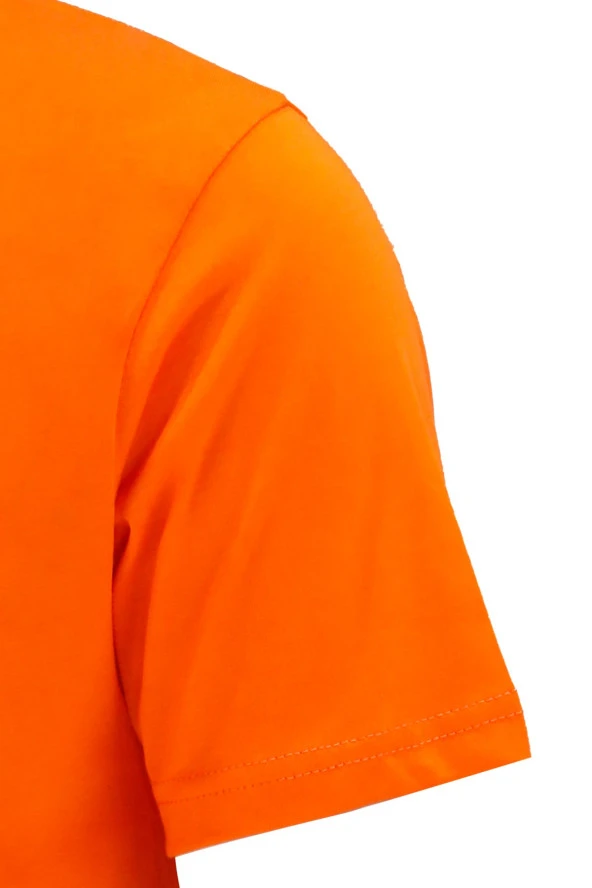 Erkek Bisiklet Yaka Standart Göğüs Baskılı Turuncu T-Shirt - Resim 3