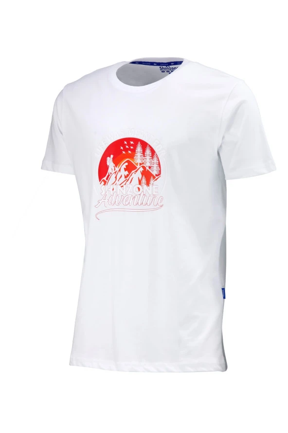 Erkek Bisiklet Yaka Standart Göğüs Baskılı Beyaz T-Shirt ürün görseli 1