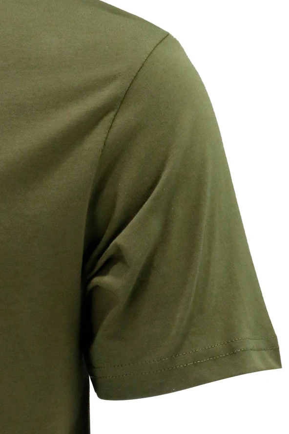 Erkek Bisiklet Yaka Standart Göğüs Baskılı Haki T-Shirt - 3