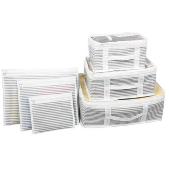 Bavul İçi Düzenleyici Valiz  Organizer 6 lı Set - Çizgili - Resim 2
