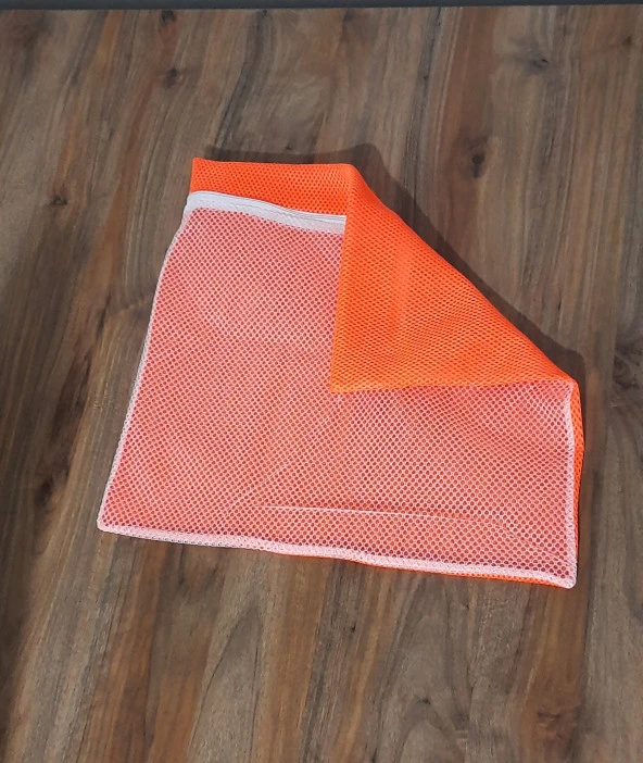 Turuncu - Fermuarlı - Hassas Çamaşır Terlik  Ayakkabı Yıkama Filesi Büyük Boy - Resim 4