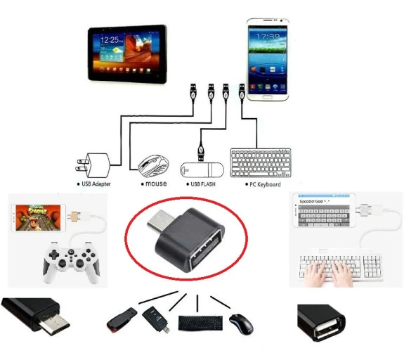 Usb to Micro USB ye Dönüştürücü - Klavye Mouse JoyIşıklar Telefona Bağlama