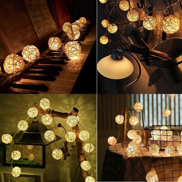 Hasır Toplar Led Işık 2 metre GÜN IŞIĞI Dekor Lambası - 3