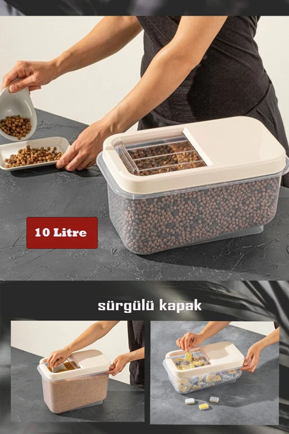 Sürgülü Kapaklı 10 LT Erzak Bakliyat Un Şeker Saklama Kabı - 4