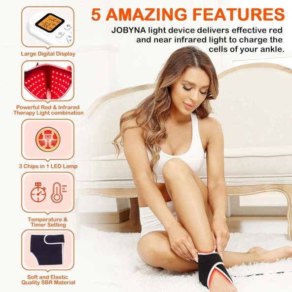 JOBYNA Ayak Bileği için Kızılötesi Işık ve Kırmızı Işık, Ayarlanabilir 850nm Kızılötesi - 3