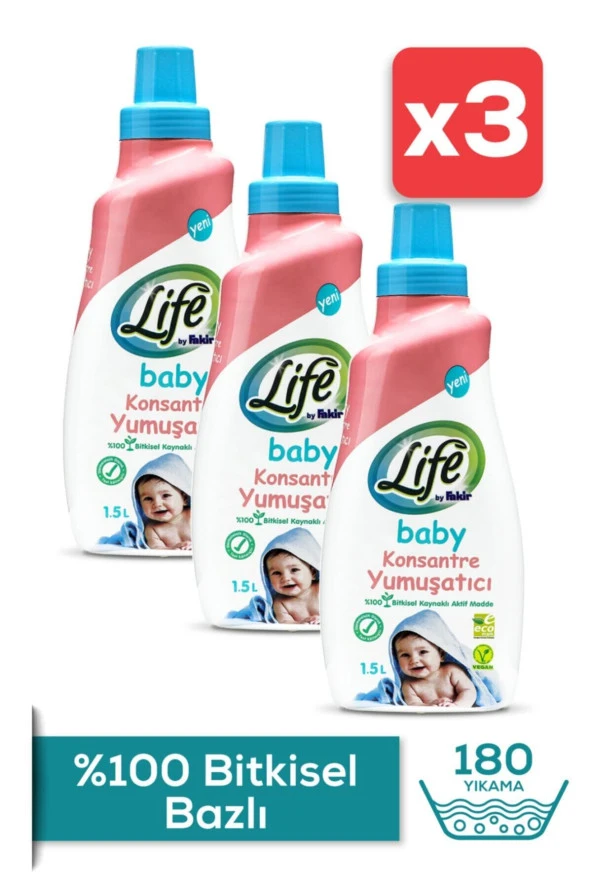 LİFE BY FAKİR Bitkisel Bebek Çamaşır Yumuşatıcısı 1500 Ml X 3 Adet