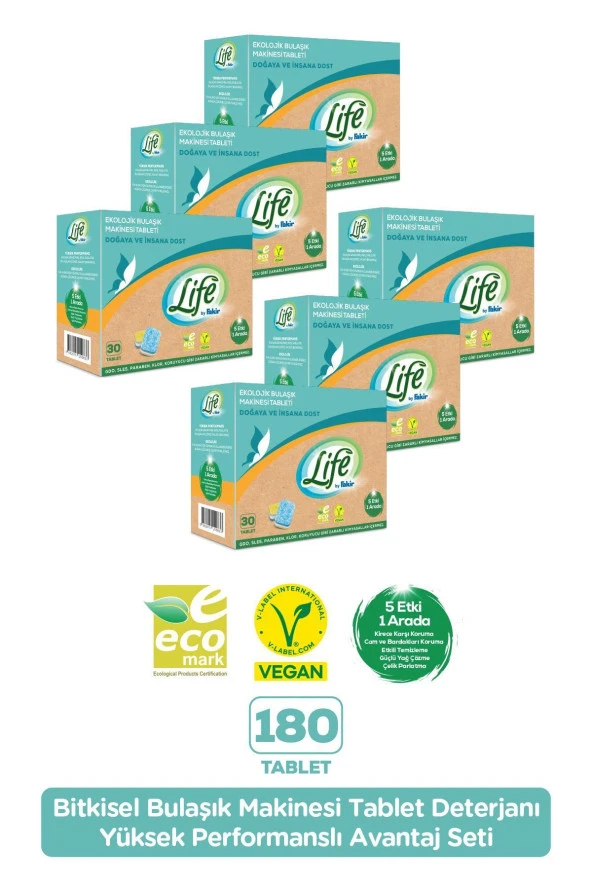 LİFE BY FAKİR Ekolojik Vegan Bulaşık Makinesi Deterjanı 30 Lu X 6 Adet