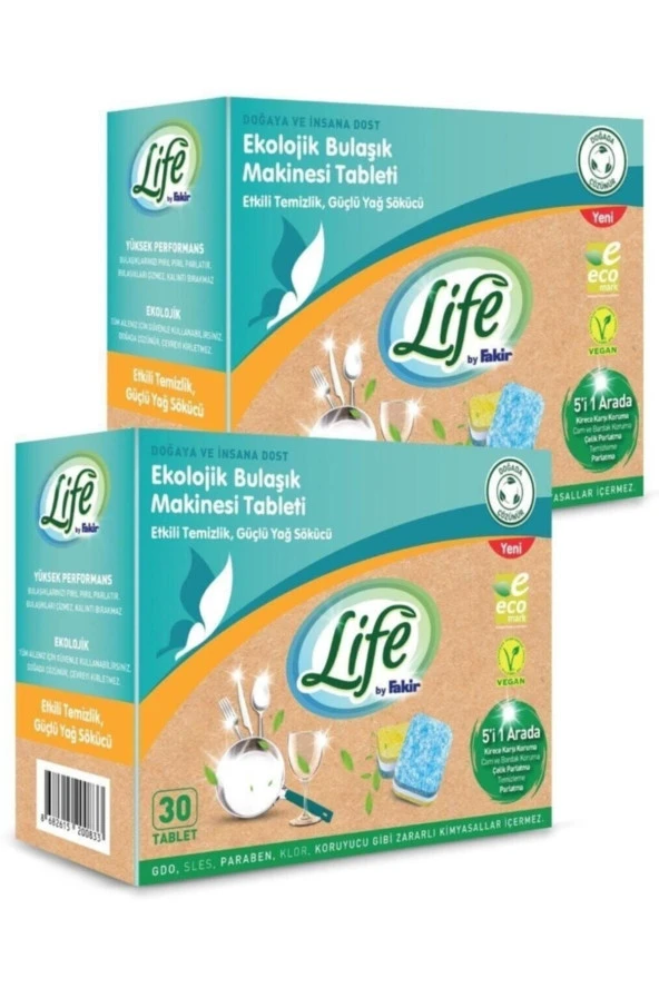 LİFE BY FAKİR Ekolojik Vegan Bulaşık Deterjanı Tableti 30 Lu X 2 Adet