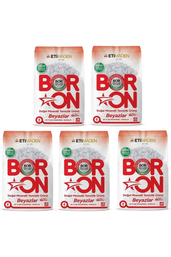 BORON Boron Toz Çamaşır Deterjanı Matik Beyazlar Için 4 Kg X 5 Adet (130 Yıkama)