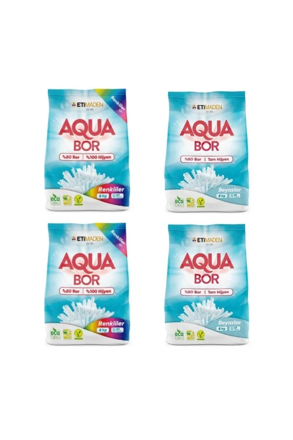 ETİ MADEN Etimaden Aqua Bor Deterjan (Boron) Karışık Beyazlar Ve Renkliler 6 Kg X 4 Adet