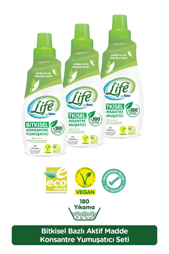 LİFE BY FAKİR Bitkisel Bazlı Çamaşır Yumuşatıcısı 1500 Ml X 3 Adet