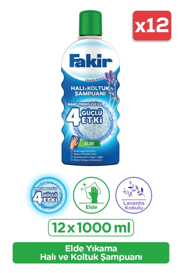 FAKİR Fakir Halı Şampuanı Elde Yıkama Lavanta 1000 Ml X 12'Li Set