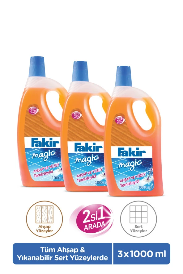 FAKİR Fakir Magic 2'Si 1 Arada Ahşap Ve Sert Yüzey Temizleyici 1000Ml X 3 Adet
