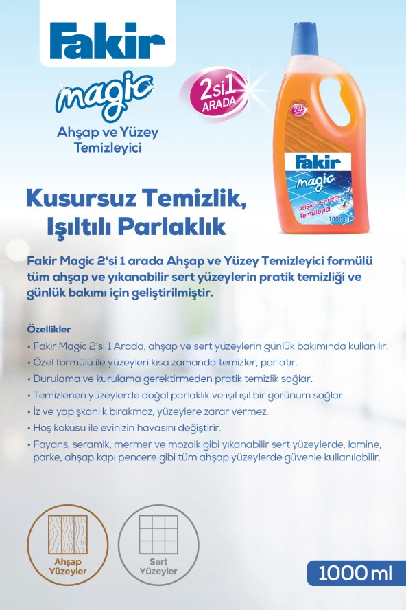 FAKİR Fakir Magic 2'Si 1 Arada Ahşap Ve Sert Yüzey Temizleyici 1000Ml X 3 Adet - 2