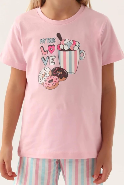 Arnetta Kız Çocuk Toz Pembe Şortlu Pijama Takımı 2887 - 2