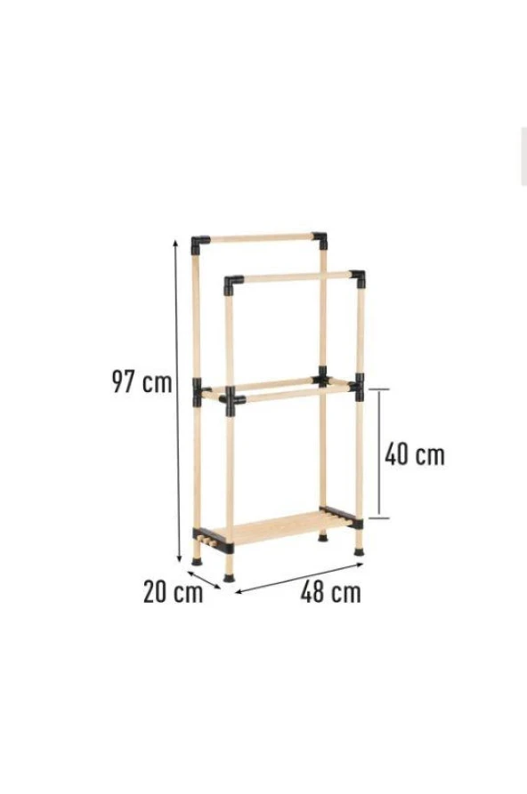 Kosova Ahşap Banyo Havluluk Raf 2 Kat (48*97*28)-8178 - 3