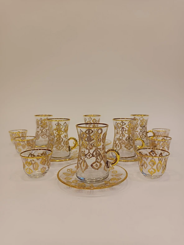 Gold Exclusive Lüks Çay Seti 18 Parça Bag Kulplu Ve Mırra