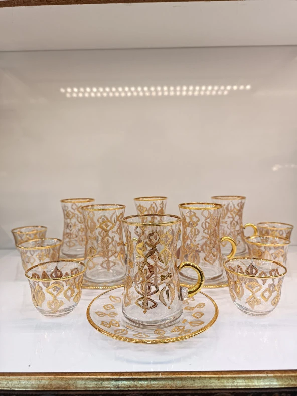 Gold Exclusive Lüks Çay Seti 18 Parça Bag Kulplu Ve Mırra - 3