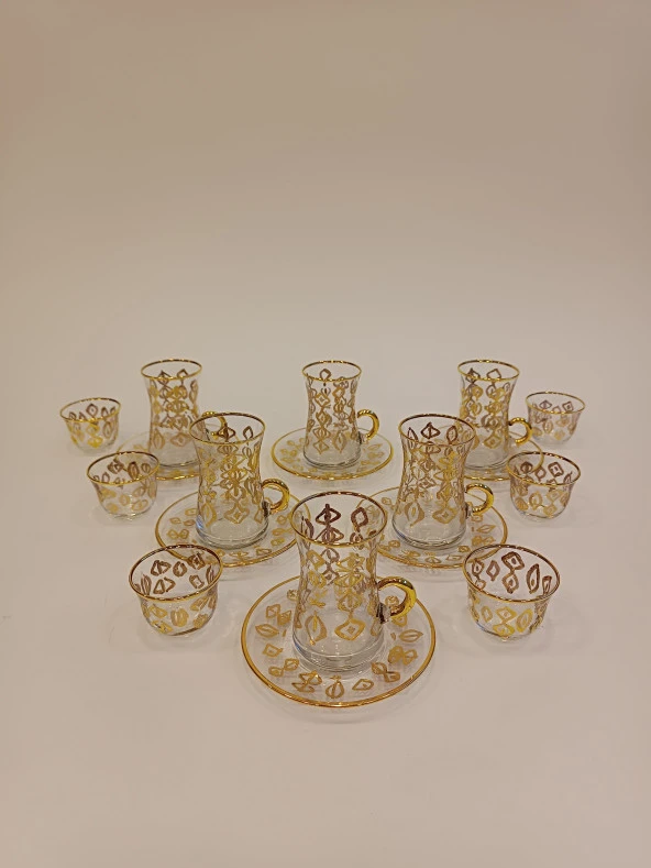Gold Exclusive Lüks Çay Seti 18 Parça Bag Kulplu Ve Mırra - 4