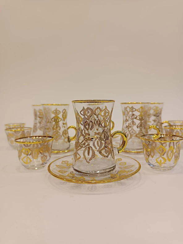 Gold Exclusive Lüks Çay Seti 18 Parça Bag Kulplu Ve Mırra - 5