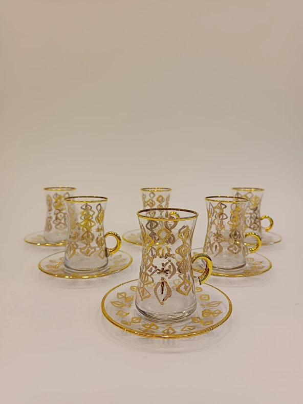 Gold Exclusive Lüks Çay Seti 18 Parça Bag Kulplu Ve Mırra - 6