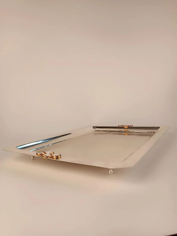 Çay Tepsisi Beyaz Doğal Taş Düğme Model - 2