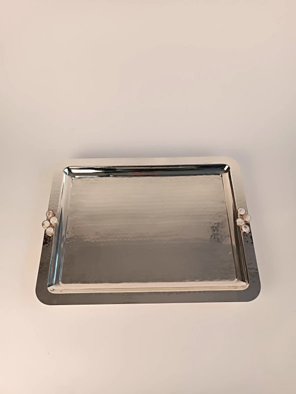 Çay Tepsisi Beyaz Doğal Taş Düğme Model - 3