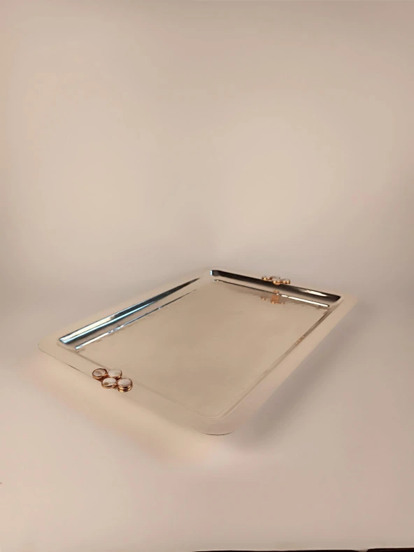 Çay Tepsisi Beyaz Doğal Taş Düğme Model - 4