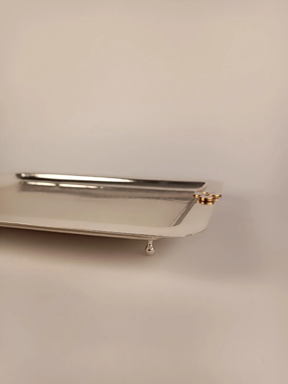 Çay Tepsisi Beyaz Doğal Taş Düğme Model - 5