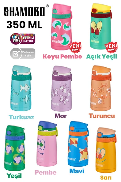 Shamobo Çocuk 350 Ml Pipetli Paslanmaz Çelik Termos Bpa İçermez 9 Renk - 1
