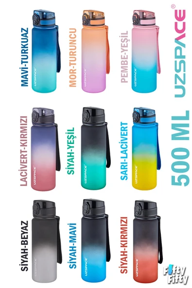 Uzspace FiftyFifty 500ml Çift Renk Softtouch FF Collection Tritan Su Matarası
