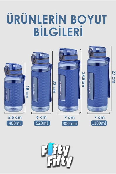 Uzspace FiftyFifty 400ml Çocuk Tritan  Su Matarası Silikon Korumalı Kaydırmaz Gövde - 4